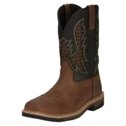 Justin Boots Men`s Stampede Bolt Pecan Water Buffalo 11` Black Water Buffalo Soft Toe