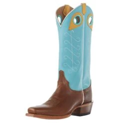 Justin Boots Women's Hattie Saddle Tan 13` Turquoise Square Toe Boot