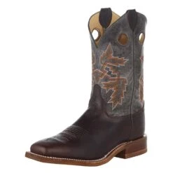 Justin Boots Mens Bender Silver Blue Cowhide With Brown Square Toe Boot
