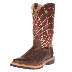 Mens Hybred Rust Ostrich Print 12in. Top Work Boot