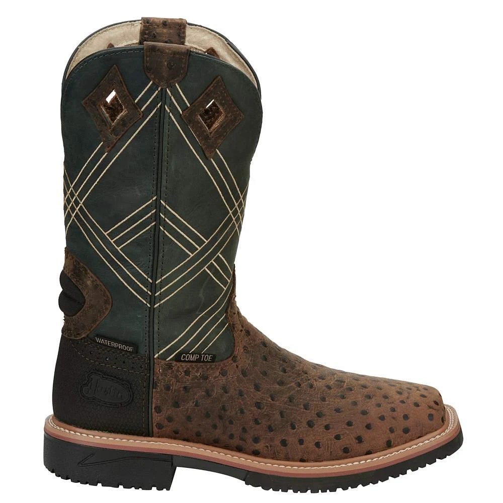 Justin Boots Men's Stampede Hybred Dalhart Brown Ostrich Print Nano Composite Waterproof Work Boot - Image 5