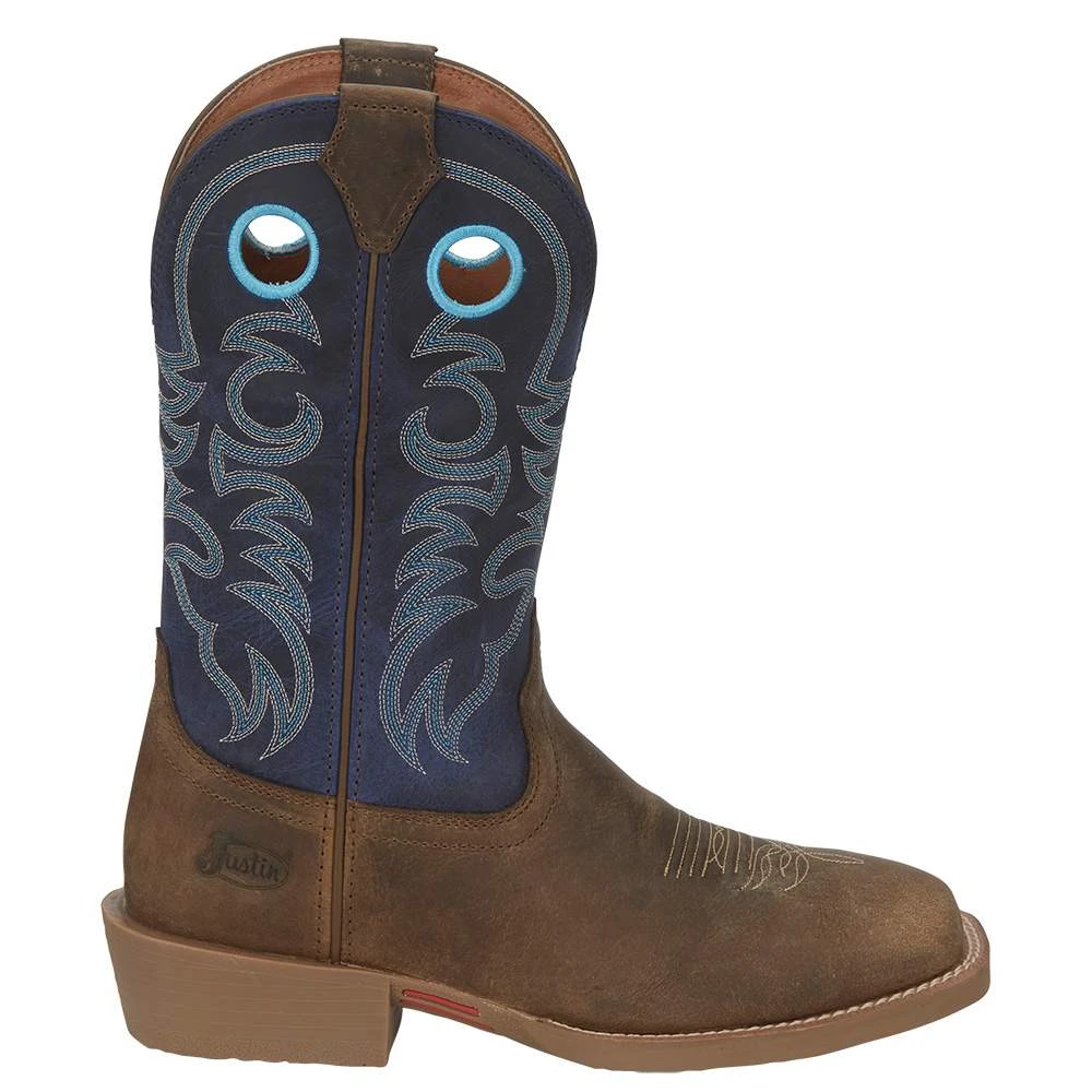 Justin Boots Men's Stampede Peanut Tan 12in Yale Blue Top Square Toe Boot - Image 5
